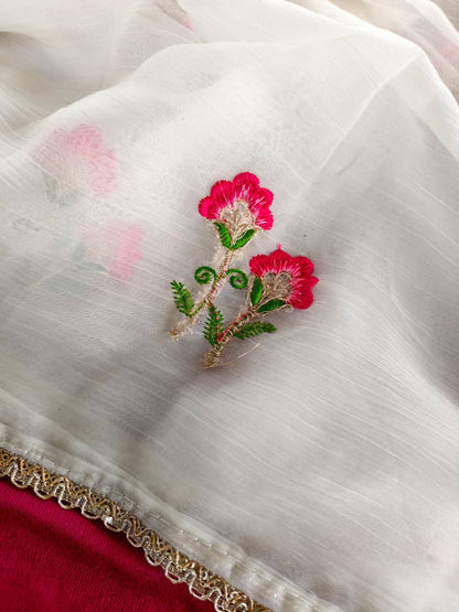 Desultory Off White Embroidery Work Pure Chiffon Silk Saree With Ephemeral Blouse Piece