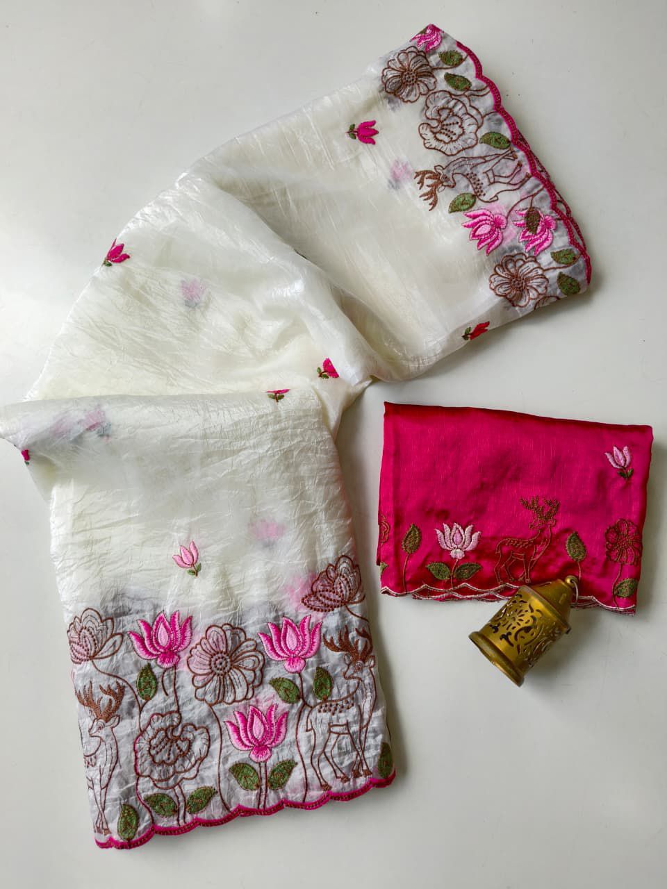Staring Off White Embroidery Work Crush Silk Saree With Felicitous Blouse Piece