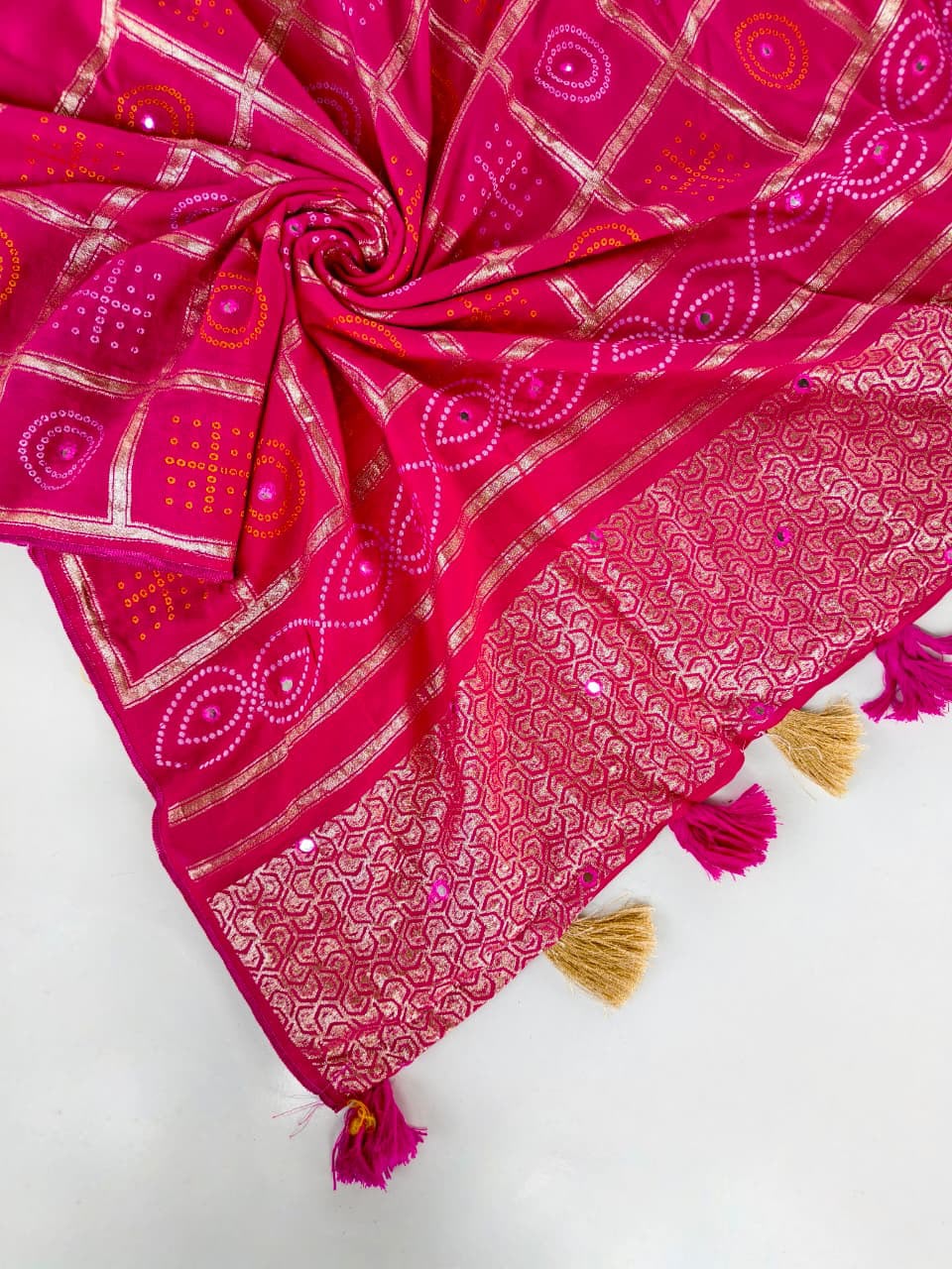 Skinny Dark Pink Embroidery Work Pure Dola Silk Saree With Classy Blouse Piece