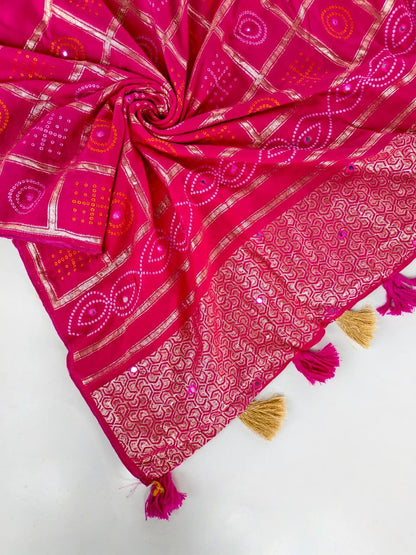 Skinny Dark Pink Embroidery Work Pure Dola Silk Saree With Classy Blouse Piece