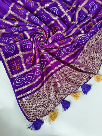 Pleasurable Purple Embroidery Work Pure Dola Silk Saree With Enchanting Blouse Piece