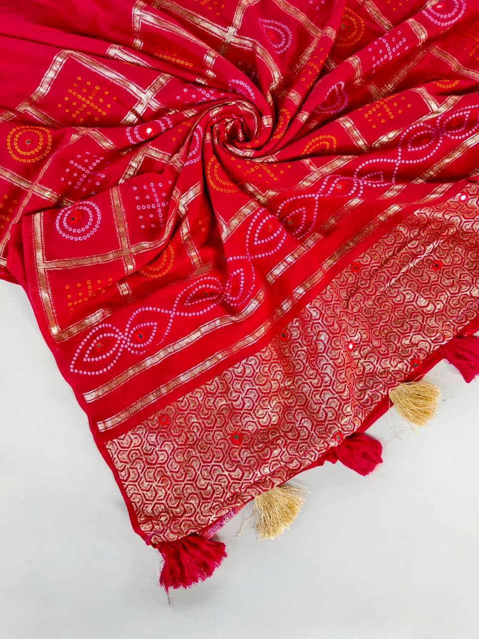 Desuetude Red Embroidery Work Pure Dola Silk Saree With Angelic Blouse Piece