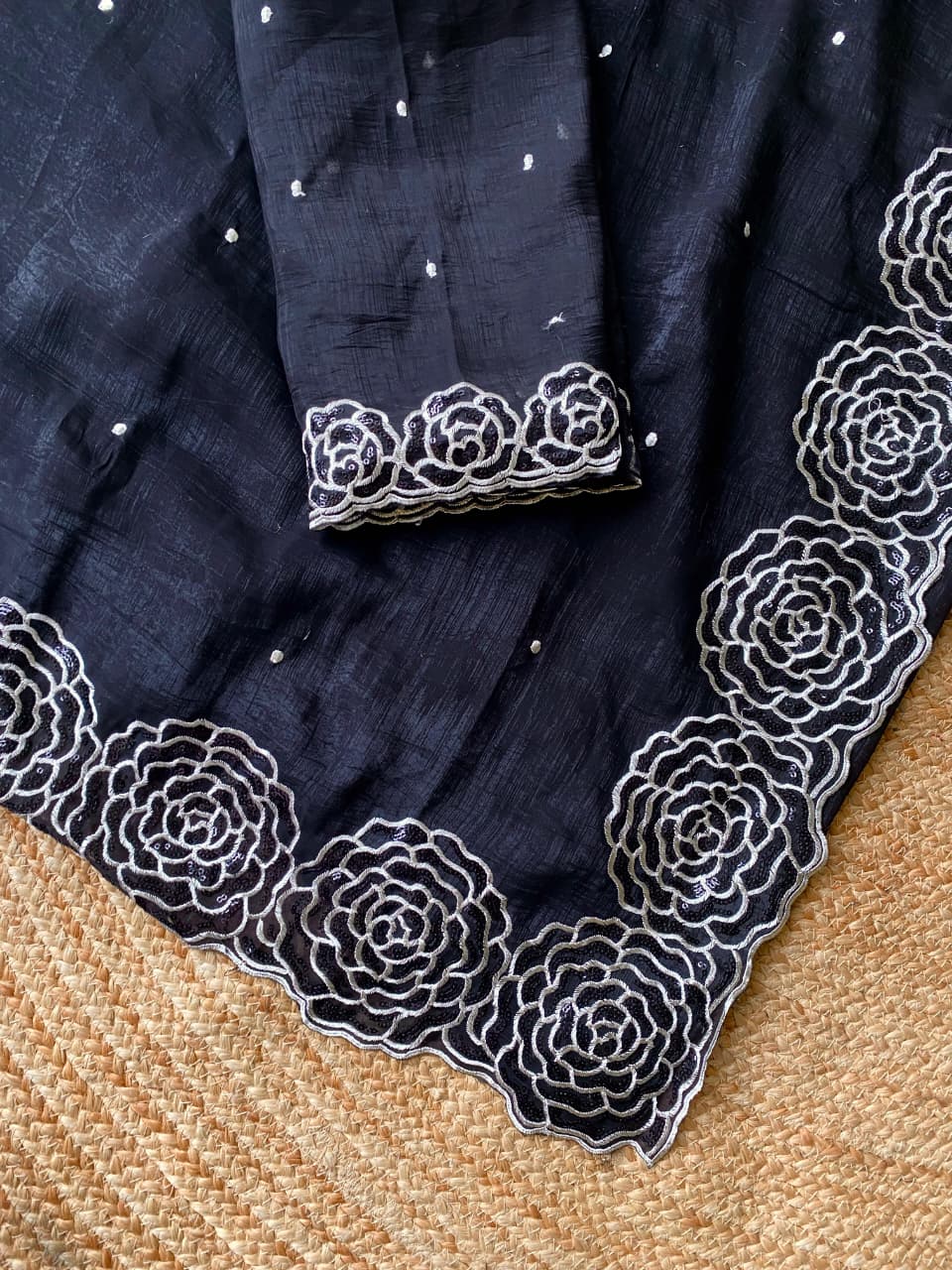 Rhapsodic Black Embroidery Work Georgette Saree With Ephemeral Blouse Piece