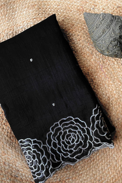 Rhapsodic Black Embroidery Work Georgette Saree With Ephemeral Blouse Piece