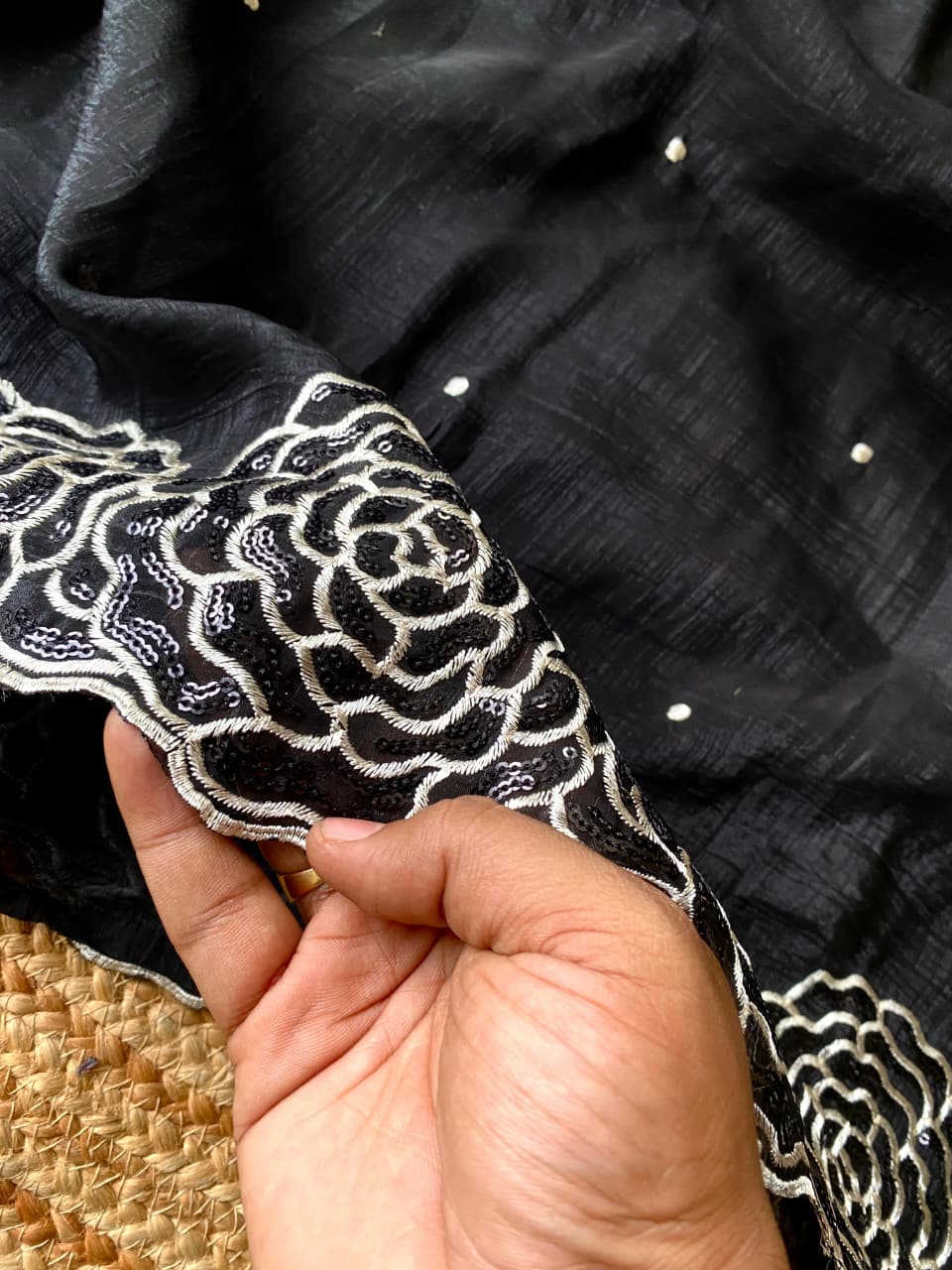 Rhapsodic Black Embroidery Work Georgette Saree With Ephemeral Blouse Piece