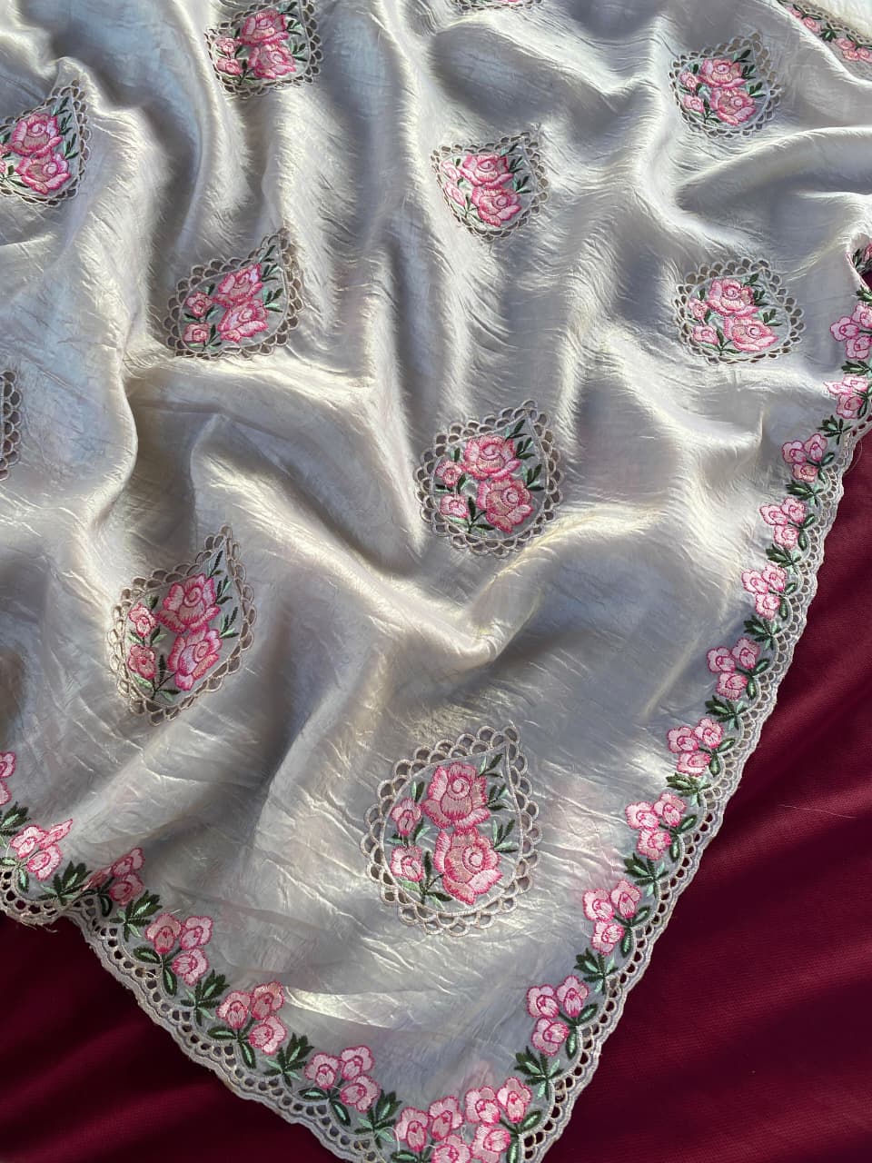 Sempiternal Grey Embroidery Work Crush Silk Saree With Refreshing Blouse Piece