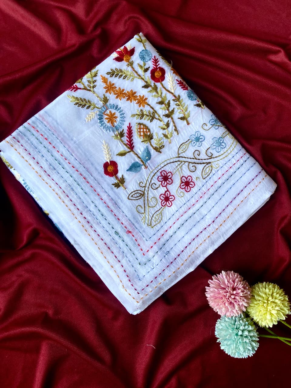 Verdant White Embroidery Work Tussar Silk Saree With Stunner Blouse Piece