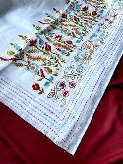 Verdant White Embroidery Work Tussar Silk Saree With Stunner Blouse Piece