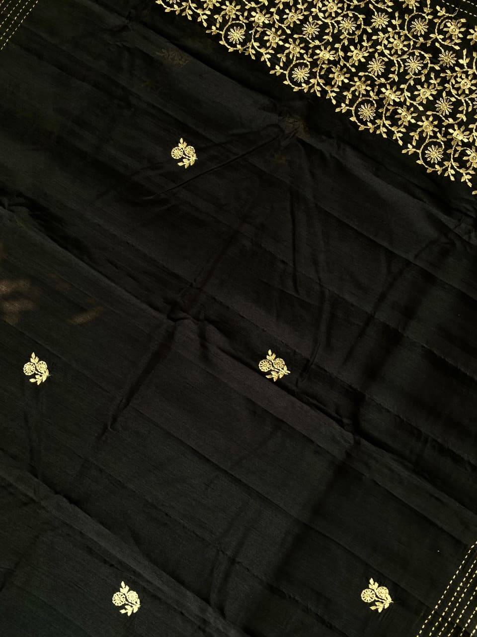 Enchanting Black Embroidery Work Matka Silk Saree With Lassitude Blouse Piece
