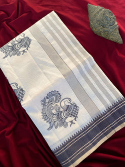 Surreptitious Off White Embroidery Work Tussar Silk Saree With Comely Blouse Piece