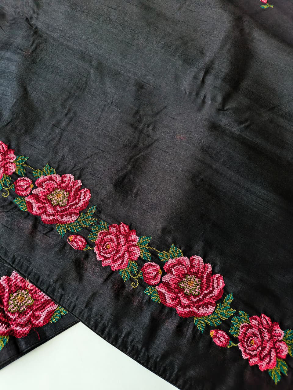 Ethereal Black Embroidery Work Tussar Silk Saree With Artistic Blouse Piece