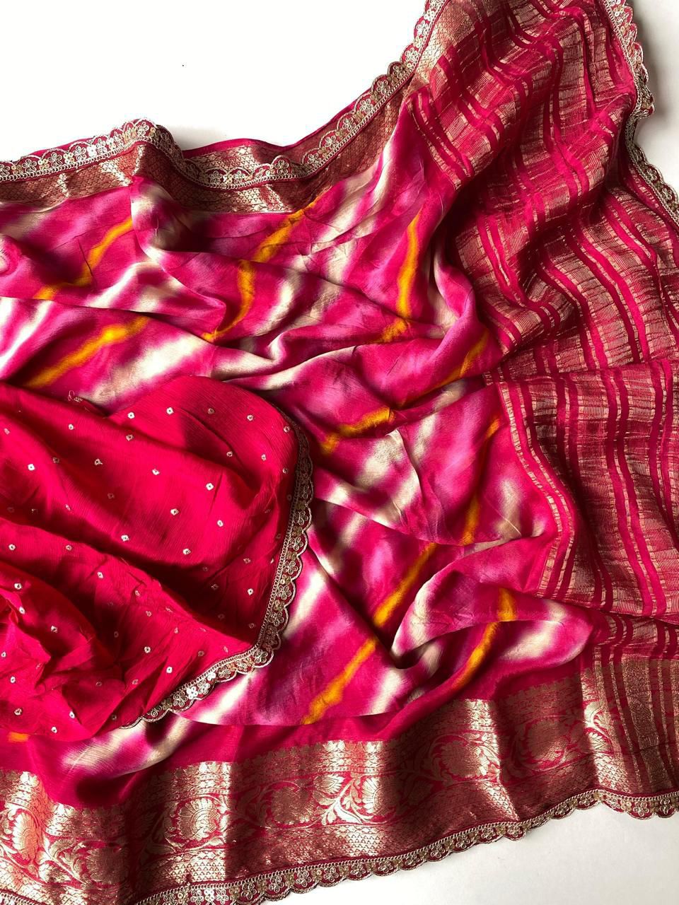 Exceptional Dark Pink Pure Viscose Silk Bandhani Printed Saree With Impressive Blouse Piece
