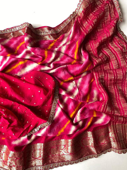 Exceptional Dark Pink Pure Viscose Silk Bandhani Printed Saree With Impressive Blouse Piece