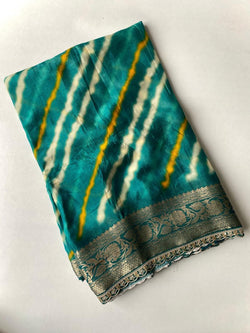 Gossamer Rama Pure Viscose Silk Bandhani Printed Saree With Profuse Blouse Piece