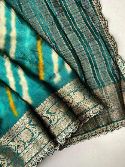 Gossamer Rama Pure Viscose Silk Bandhani Printed Saree With Profuse Blouse Piece