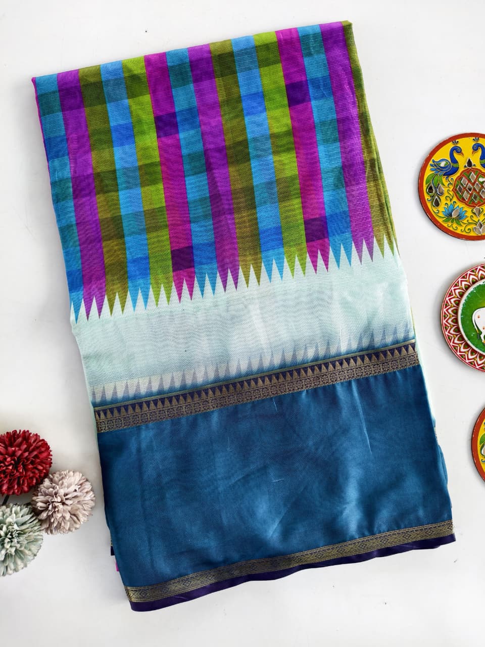 Glamorous Multicolor Printed Soft Kota Silk Saree with Pleasant Blouse Piece