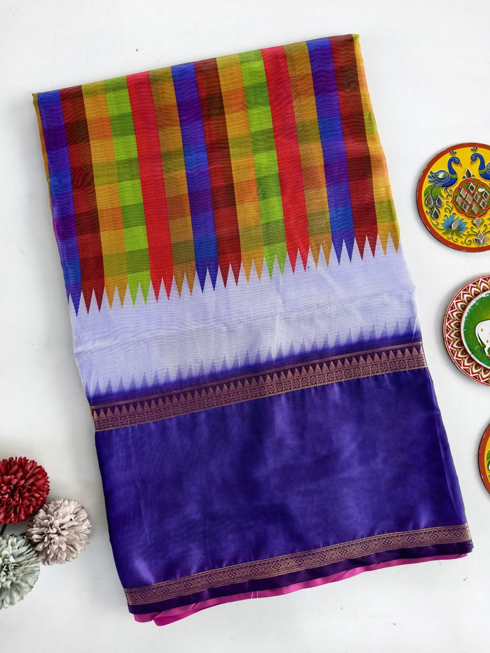 Ethereal Multicolor Printed Soft Kota Silk Saree with Excellent Blouse Piece