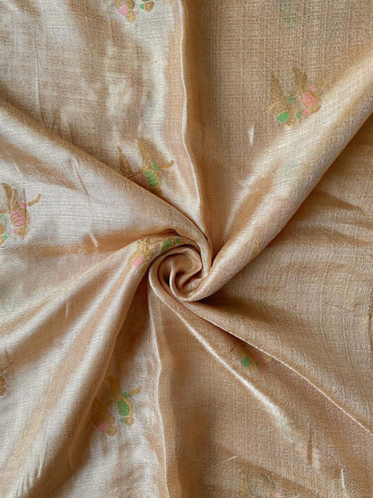 Posh Beige Embroidery Work Crush Silk Saree With Exuberant Blouse Piece