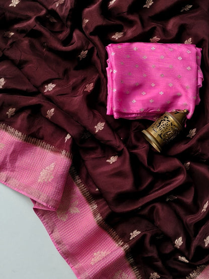 Appealing Wine Pure Viscose Banrasi Silk Saree With Admirable Blouse Piece
