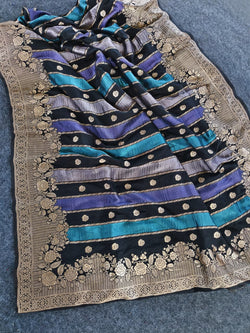 Beguiling Black Pure Viscose Banrasi Silk Saree With Woebegone Blouse Piece