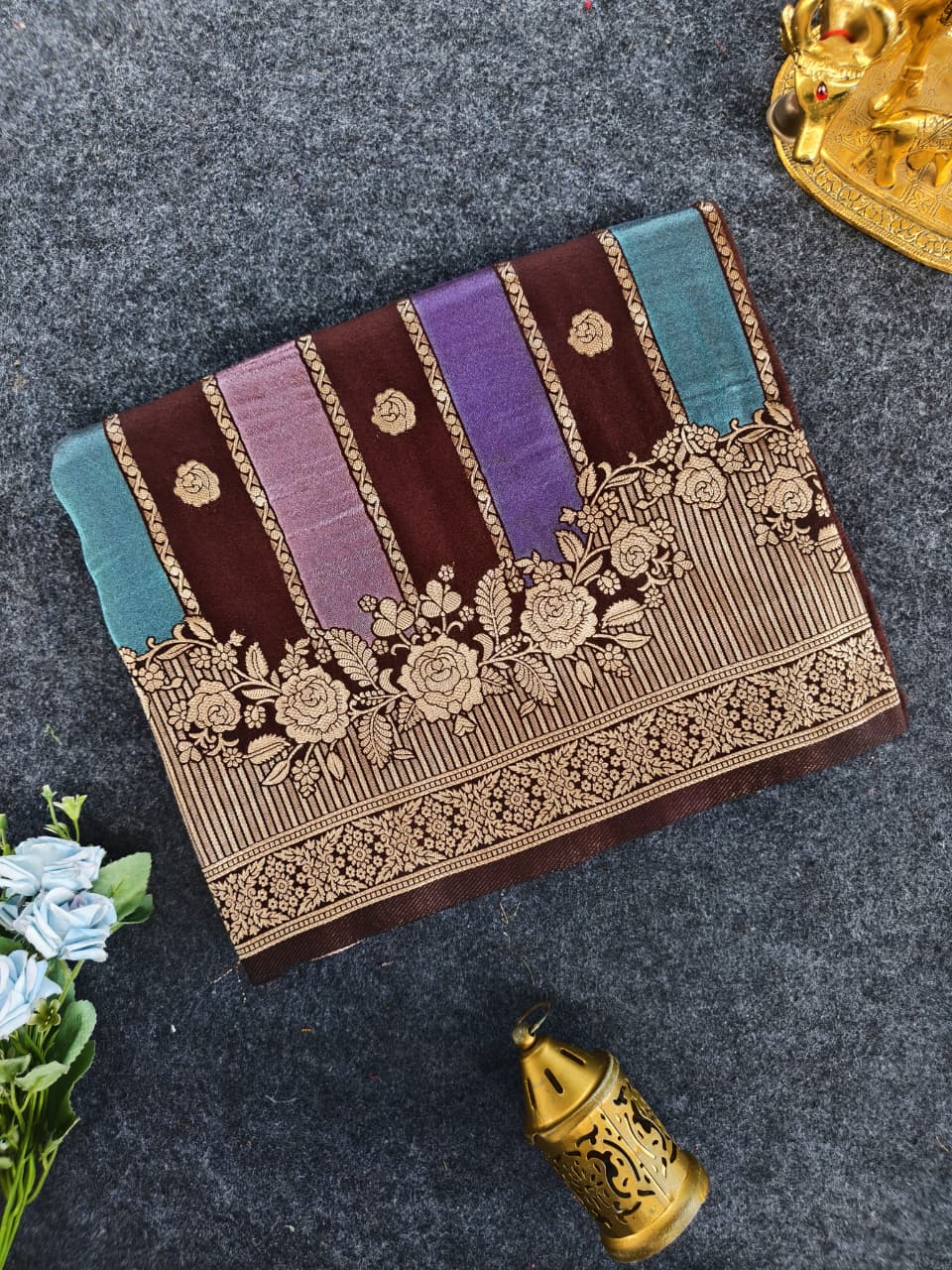 Sonorous Brown Pure Viscose Banrasi Silk Saree With Precious Blouse Piece