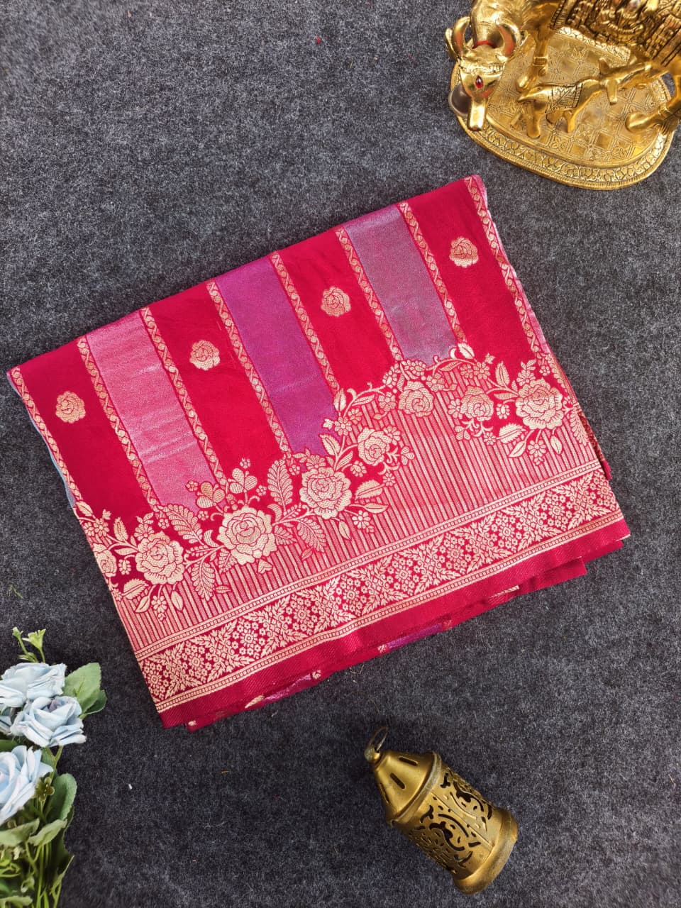 Dulcet Dark Pink Pure Viscose Banrasi Silk Saree With Dissemble Blouse Piece