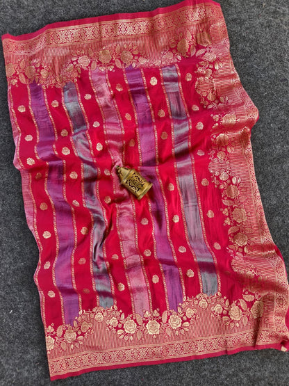 Dulcet Dark Pink Pure Viscose Banrasi Silk Saree With Dissemble Blouse Piece