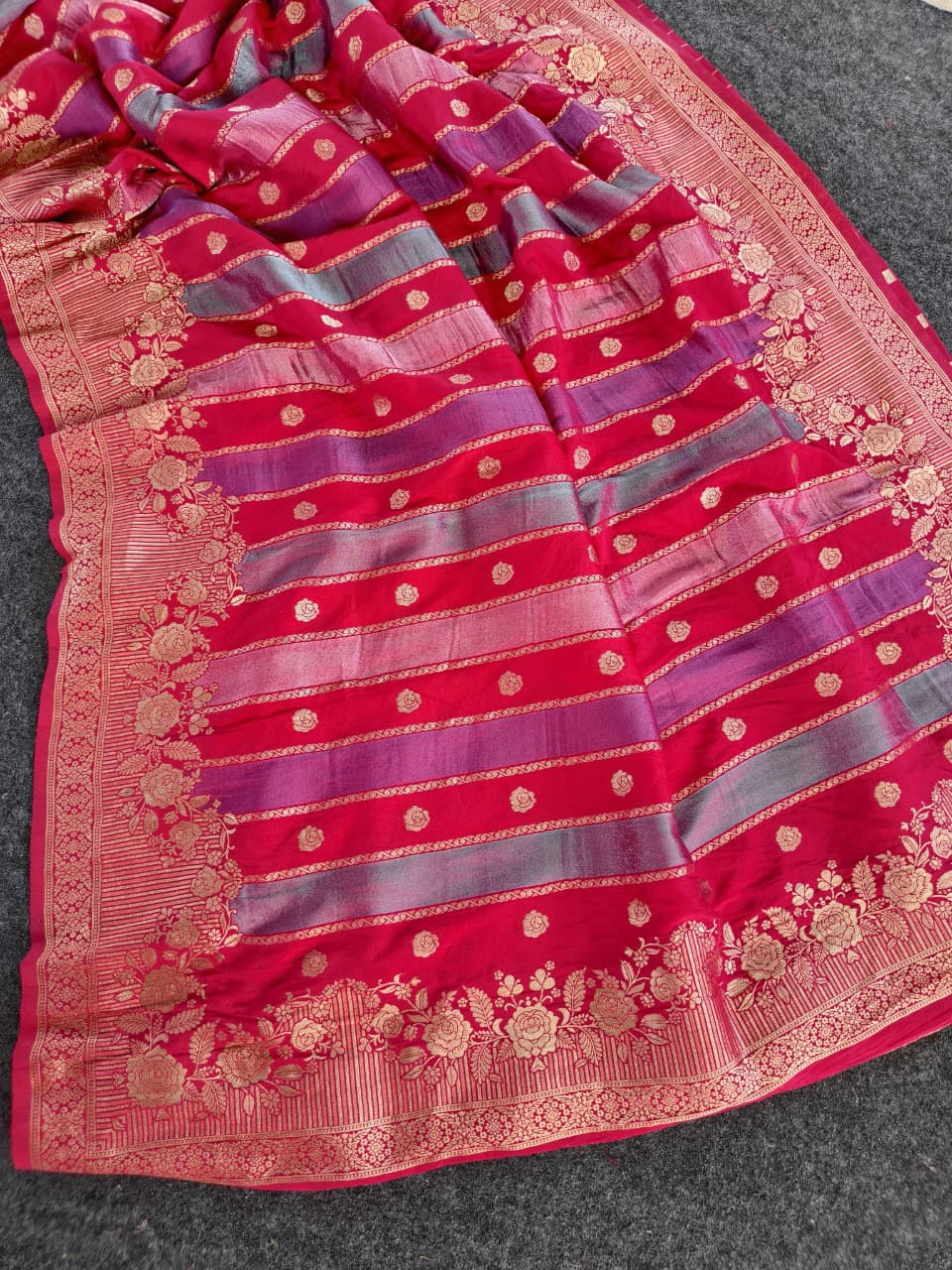 Dulcet Dark Pink Pure Viscose Banrasi Silk Saree With Dissemble Blouse Piece