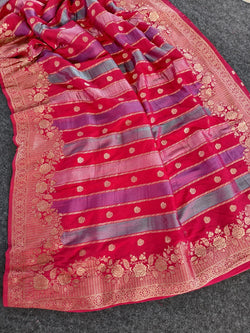 Dulcet Dark Pink Pure Viscose Banrasi Silk Saree With Dissemble Blouse Piece