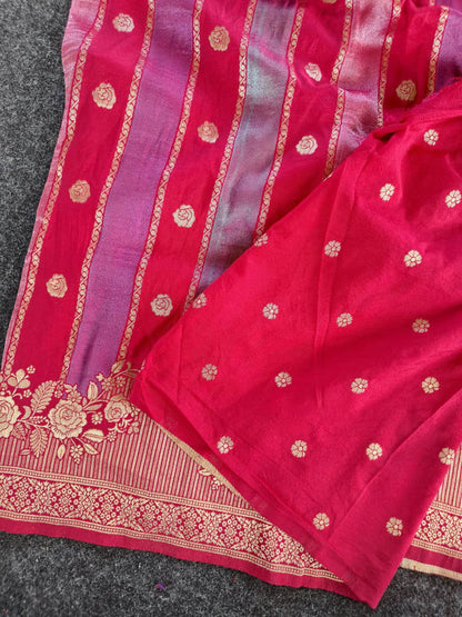 Dulcet Dark Pink Pure Viscose Banrasi Silk Saree With Dissemble Blouse Piece