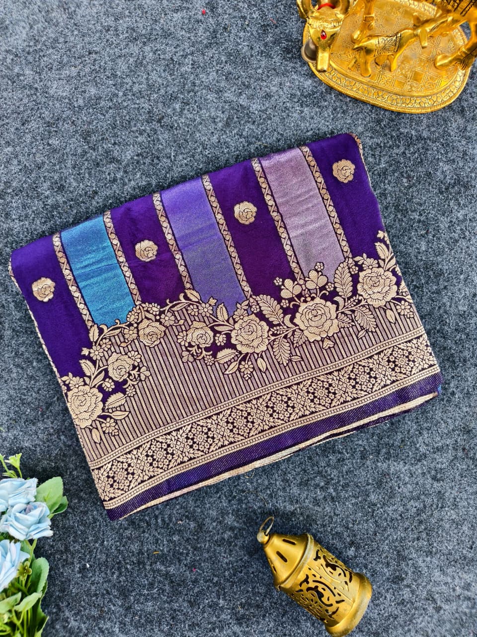 Pleasant Purple Pure Viscose Banrasi Silk Saree With Jazzy Blouse Piece