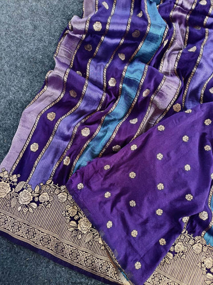 Pleasant Purple Pure Viscose Banrasi Silk Saree With Jazzy Blouse Piece