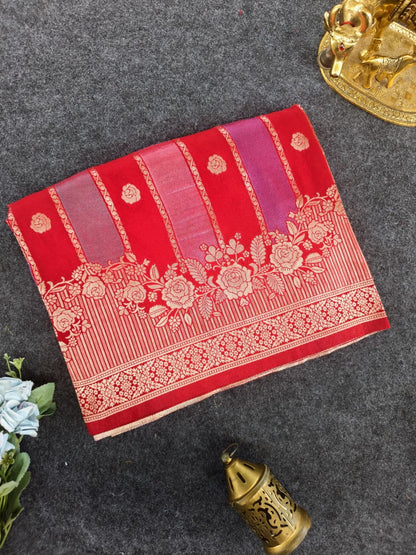 Rhapsody Red Pure Viscose Banrasi Silk Saree With Classic Blouse Piece