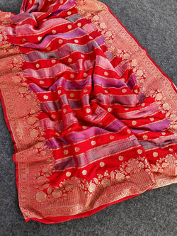 Rhapsody Red Pure Viscose Banrasi Silk Saree With Classic Blouse Piece