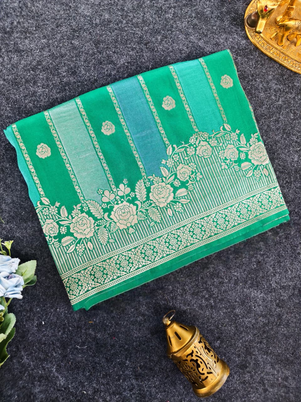 Dalliance Sea Green Pure Viscose Banrasi Silk Saree With Intricate Blouse Piece