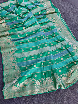 Dalliance Sea Green Pure Viscose Banrasi Silk Saree With Intricate Blouse Piece