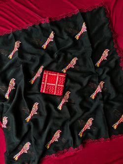 Ineffable Black Embroidery Work Georgette Saree With Nebula Blouse Piece