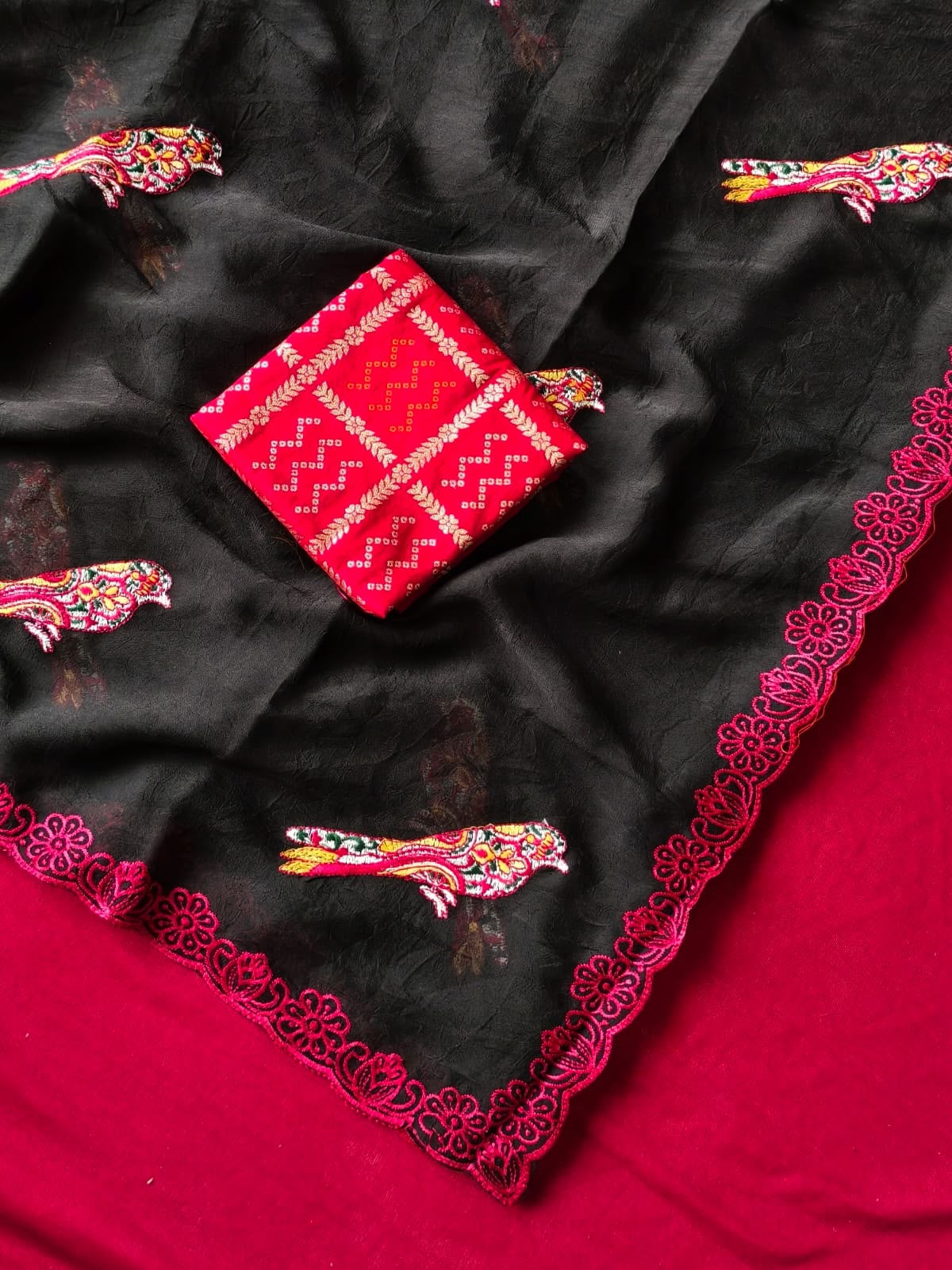 Ineffable Black Embroidery Work Georgette Saree With Nebula Blouse Piece