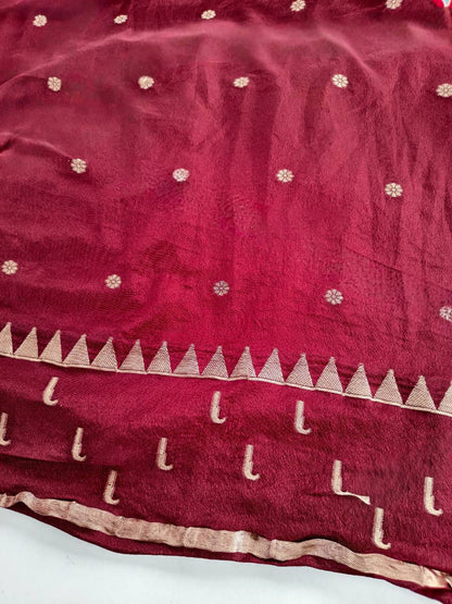 Elegant Wine Pure Viscose Banarasi Silk Saree With Trendy Blouse Piece