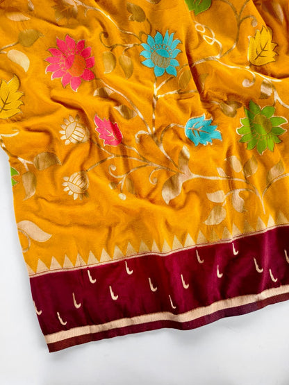 Forbearance Yellow Pure Viscose Banarasi Silk Saree With Intricate Blouse Piece