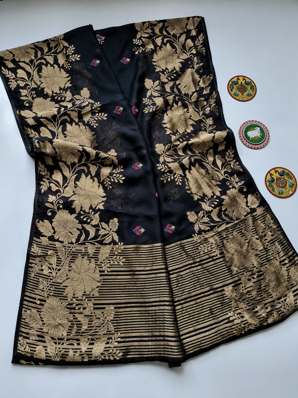 Sumptuous Black Embroidery Work Soft Silk Saree With Aplomb Blouse Piece