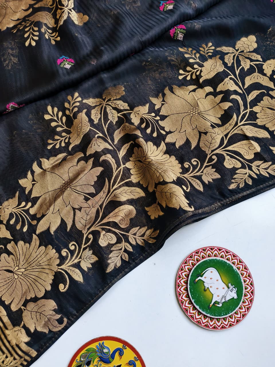 Sumptuous Black Embroidery Work Soft Silk Saree With Aplomb Blouse Piece