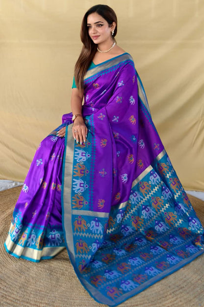 Dissemble Purple Pure Zari Weaving Banarasi Silk Saree With Elaborate Blouse Piece
