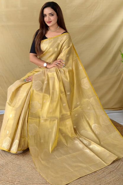 Magnificat Beige Banarasi Tissue Silk Saree With Proficient Blouse Piece