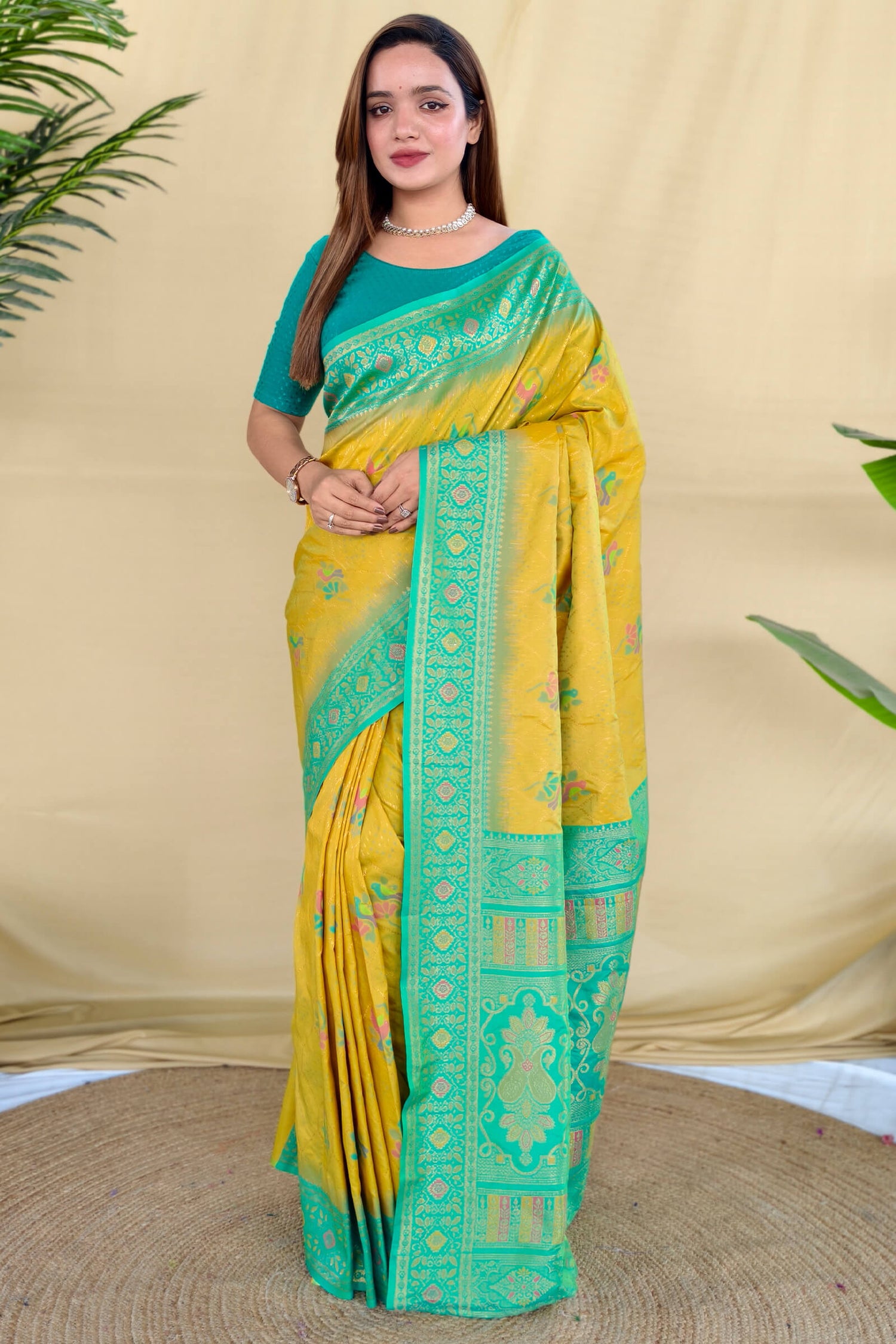 Scrupulous Mustard Pure Zari Weaving Banarasi Silk Saree With Imaginative Blouse Piece