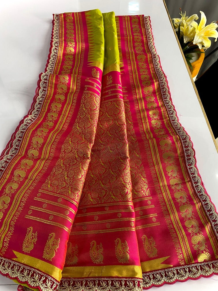 Artistic Mehndi Paithani Silk Saree With Magnificat Blouse Piece