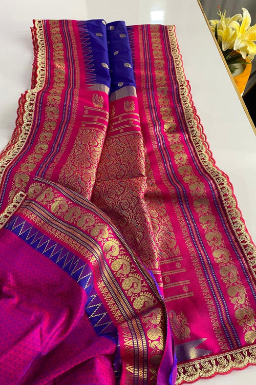 Load image into Gallery viewer, Jubilant Navy Blue Paithani Silk Saree With Pulsating Blouse Piece
