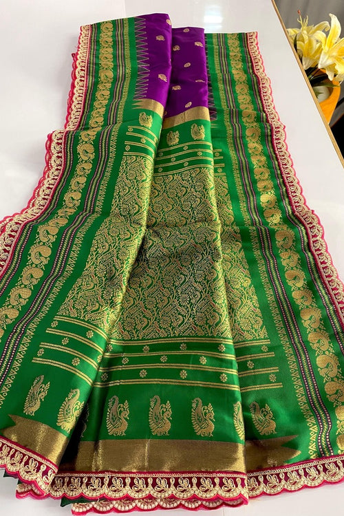 Load image into Gallery viewer, Effulgent Purple Paithani Silk Saree With Resonant Blouse Piece
