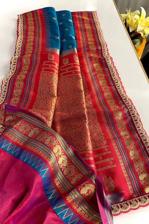 Load image into Gallery viewer, Ravishing Rama Paithani Silk Saree With Cynosure Blouse Piece
