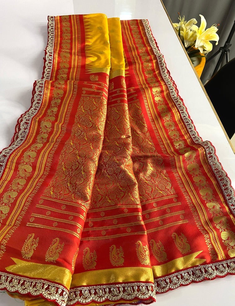 Inimitable Yellow Paithani Silk Saree With Enamoring Blouse Piece